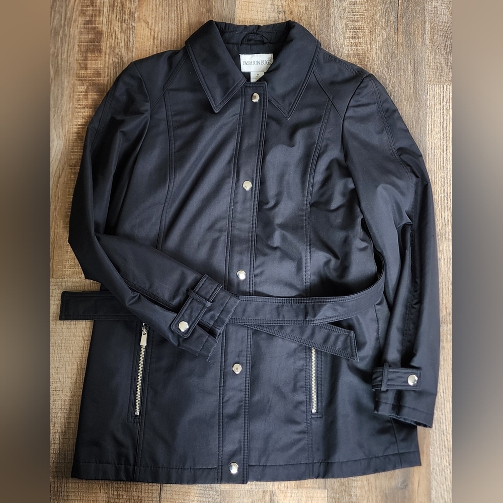 Fashion Bug Ladie's Black Belted Jacket Size Medium